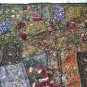INDIEN Tapestry Dark Green Wall Hanging Table Cover Recycled Sari Embroidery