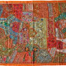 INDIEN Tapestry Orange Wall Hanging Table Cover Recycled Sari Embroidery OR02
