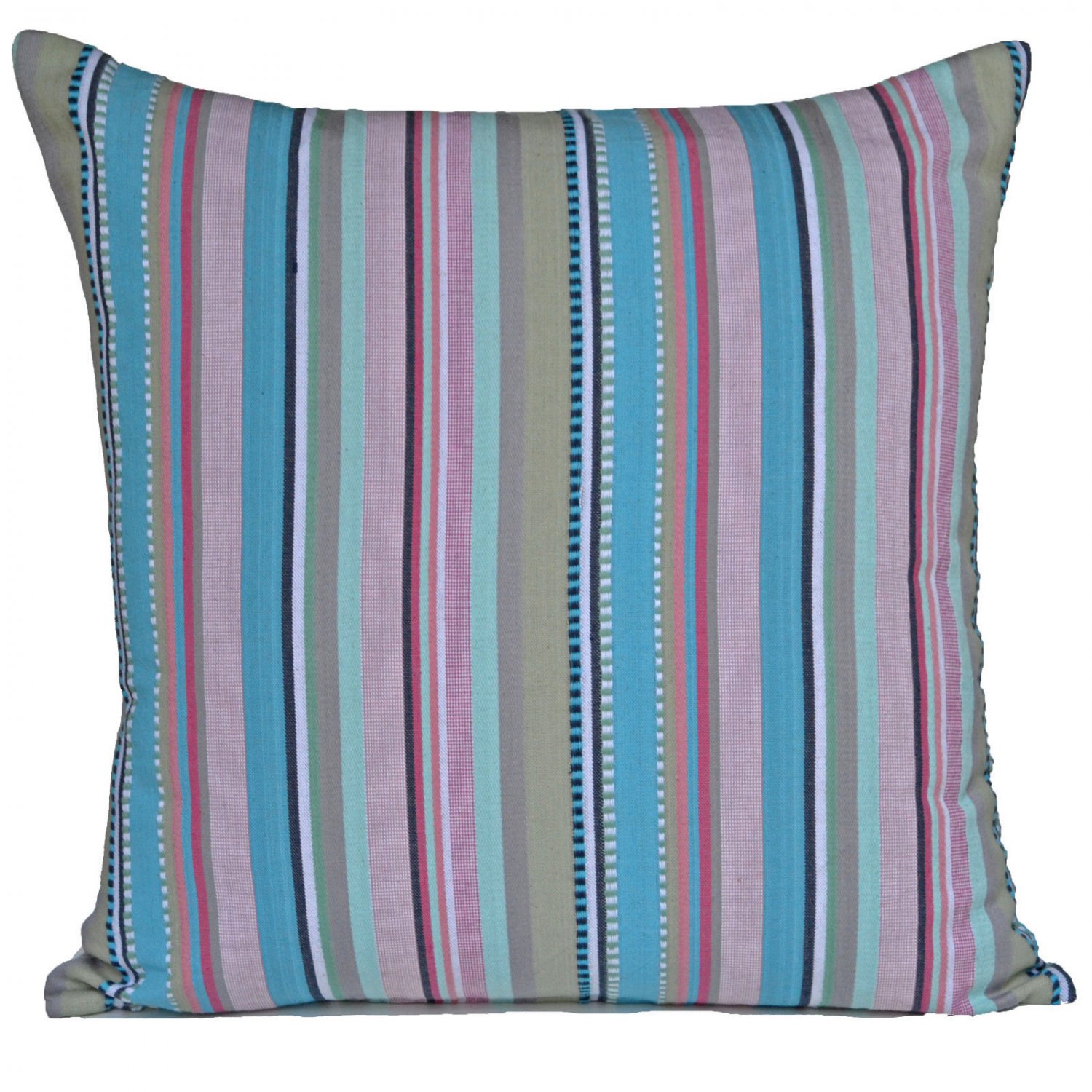 Blue Stripe Cushion Filled Pink Aqua Large 60cm 24" Cotton Paradise Rainbow