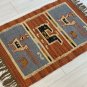 Kilim Rug Birds Wool Jute Indien 60x90cm 2x3' Kelim Maroon Blue Black Handmade