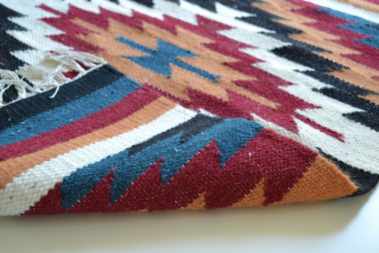 Small Handmade Kilim Rug Wool Indien Diamond Stripes 60x90cm 2x3 Moroccan