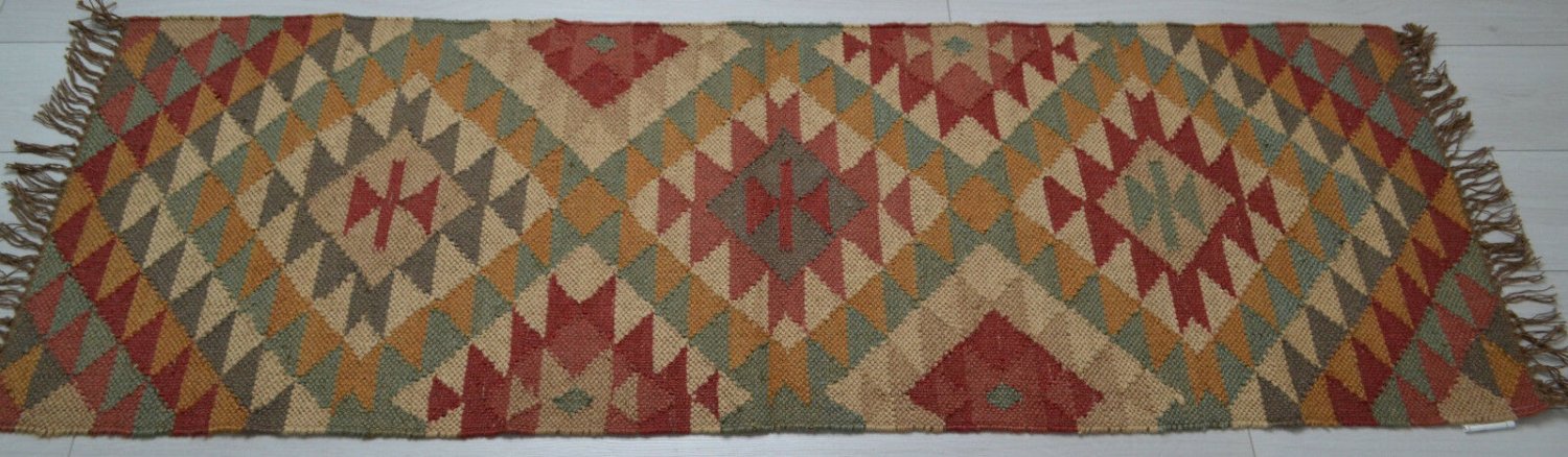 Extra Long Kilim Rug Runner Wool Jute Indien 60x300cm 2x10' Kelim Handmade AFGAN