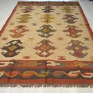 Kilim Rug Large Ethnic Geometric Wool Jute Indien 180x270cm 6x9 Handmade Beige