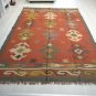 Big Kilim Rug Red Green Geometric Wool Jute Indien 180x270cm 6x9 Handmade