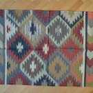 Kilim Rug Hand Made 90x150cm Natural Jute Wool Indian Beige Maroon Diamond 3516