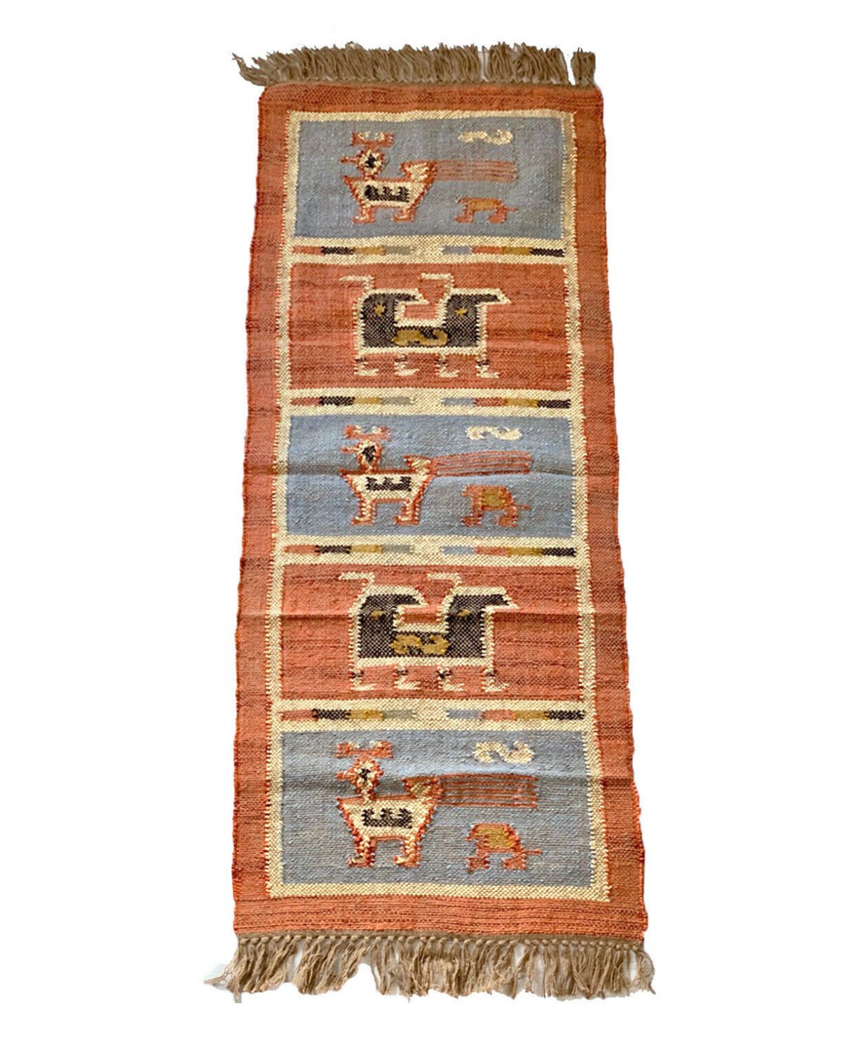 Kilim Rug Runner Birds Wool Jute Hallway Indien 60x180cm 2x6' Kelim Maroon Blue