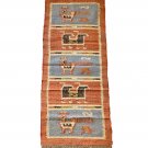 Kilim Rug Runner Birds Wool Jute Hallway Indien 60x180cm 2x6' Kelim Maroon Blue