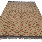 Large Kilim Rug Beige Red Diamonds Wool Jute Indien 180x270cm 6x9' Handmade New