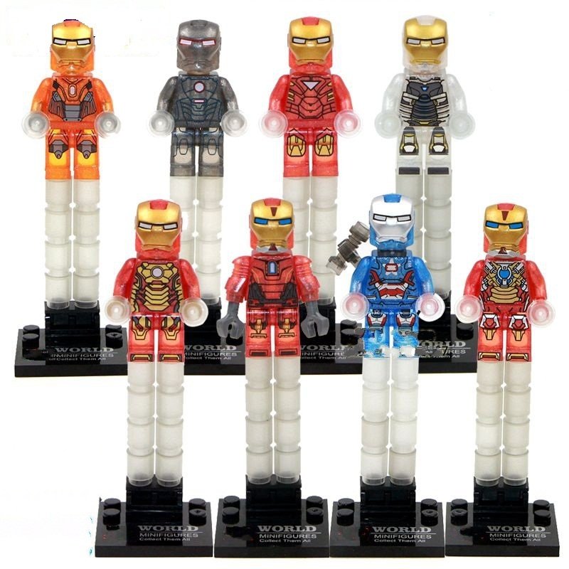 8Pcs Crystal Iron Man Lego Minifigure Toys Set