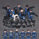 6pcs City Blue Police War Army Military Weapon and SWAT Lego Minifigure Toys Set