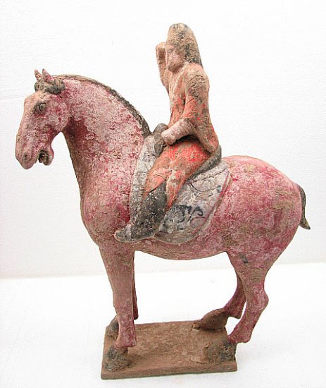 RARE COLOR POTTERY HORSE AND RIDER W/COA