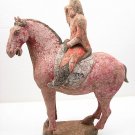 RARE COLOR POTTERY HORSE AND RIDER W/COA