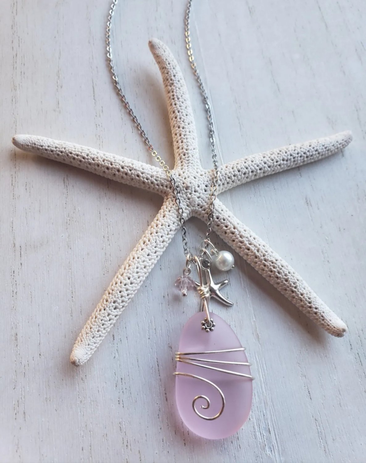 Pink Sea glass nautical necklace