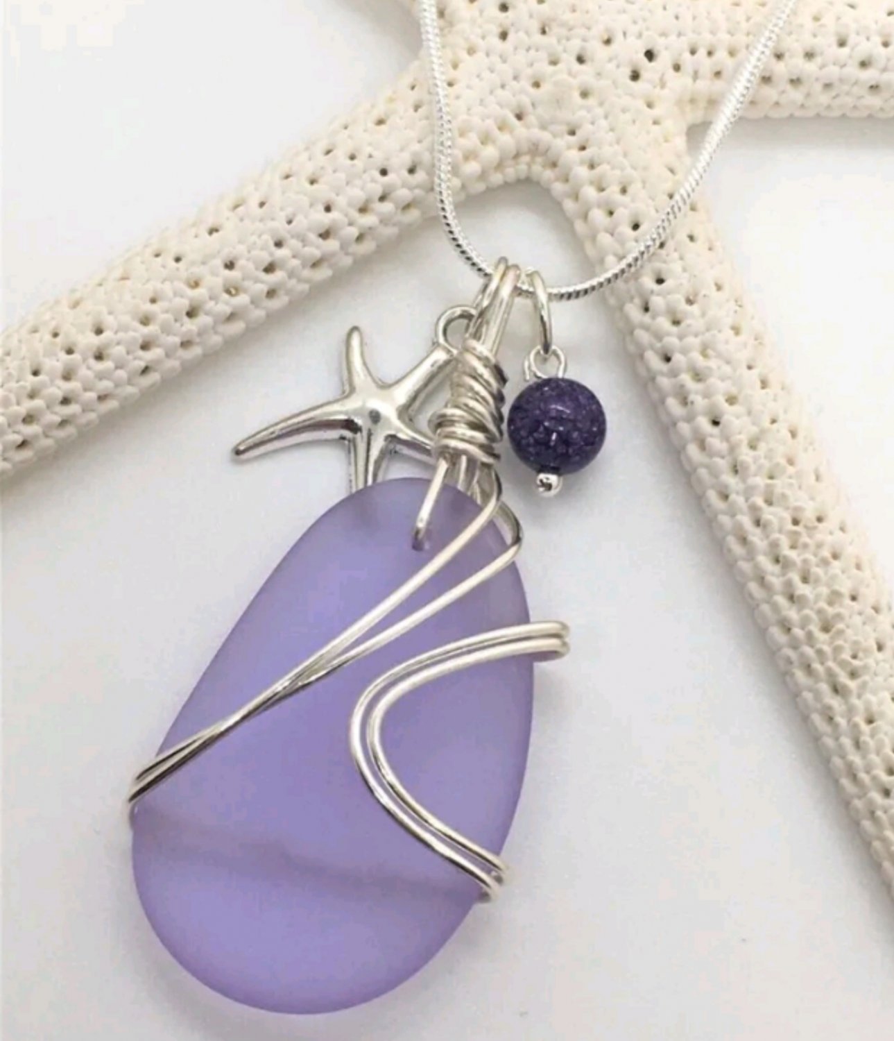Purple Sea glass nautical necklace