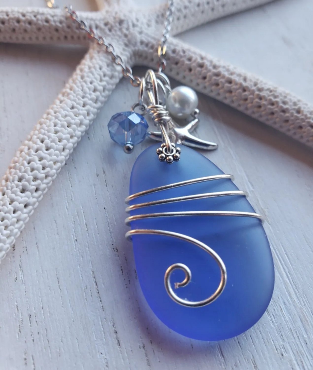 Blue Sea glass nautical necklace