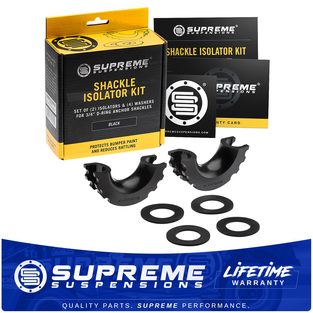 Heavy Duty Black 3/4" D-Ring Shackle Isolator Set Includes Washers