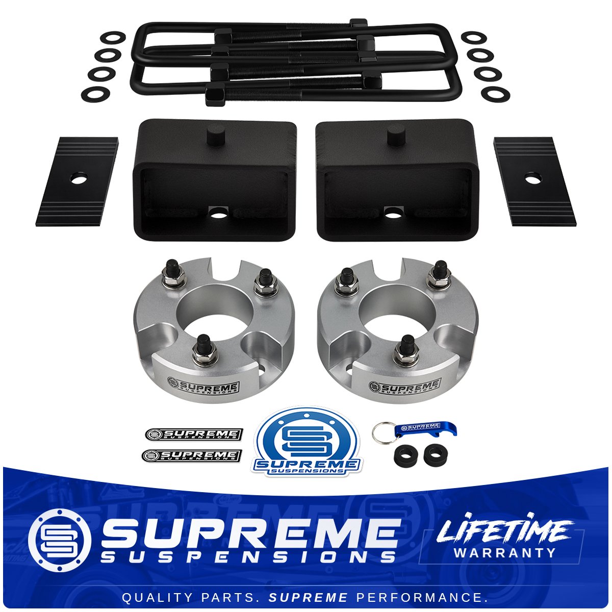 3" Front Billet + 3" Rear Steel Lift Leveling Kit + Shims Fits 05-18 Nissan Frontier