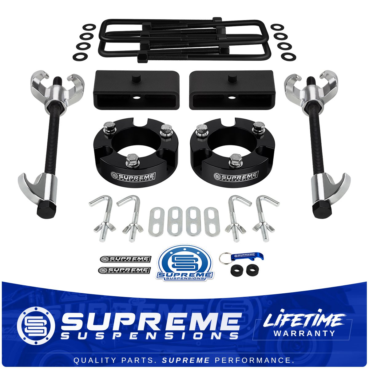3" Front Billet Spacers 1.5" Rear Steel Blocks Leveling Lift Kit + Compressor Tool For 05-21 Tacoma