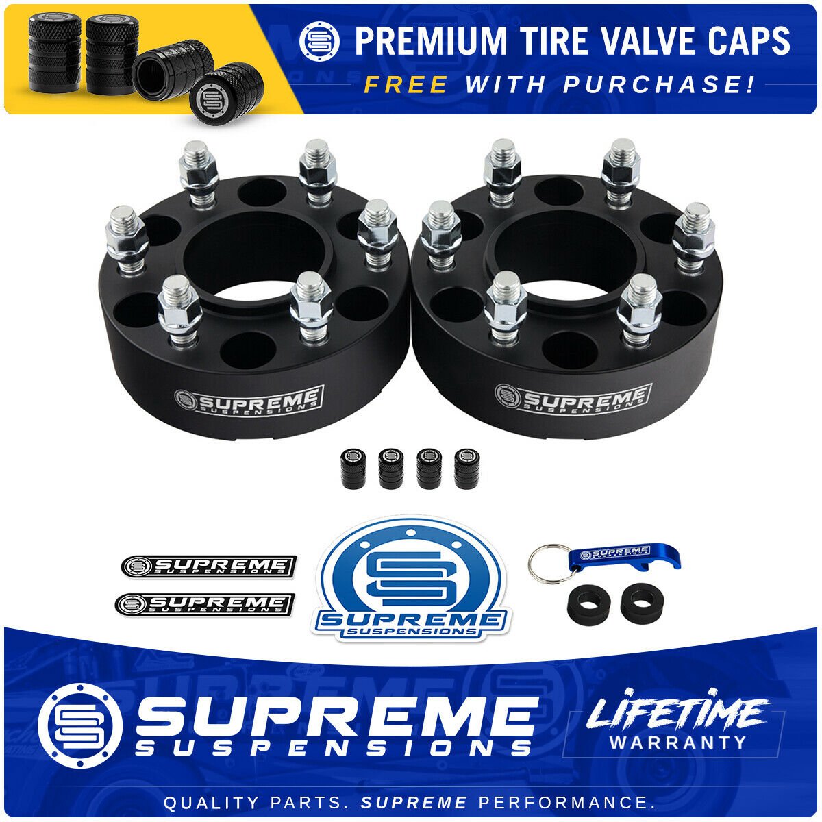Hub Centric Wheel Spacers 6 X 135MM BP With Tire Valve Caps For 03-16 Lincoln Ford Expedition