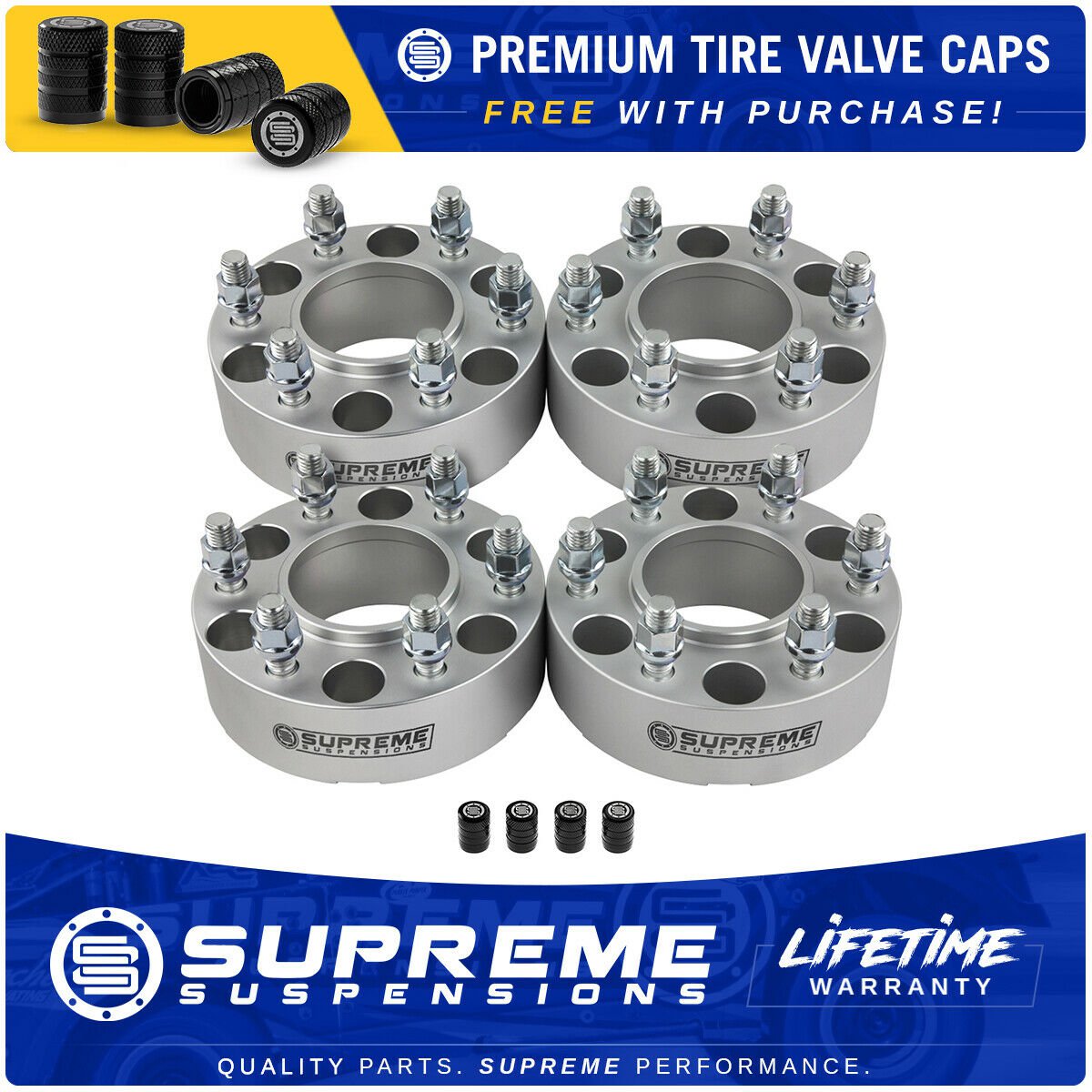 Hub Centric Billet Wheel Spacers Fits FORD (BP 6x135mm M14x2 Studs) Tire Valve Caps Included