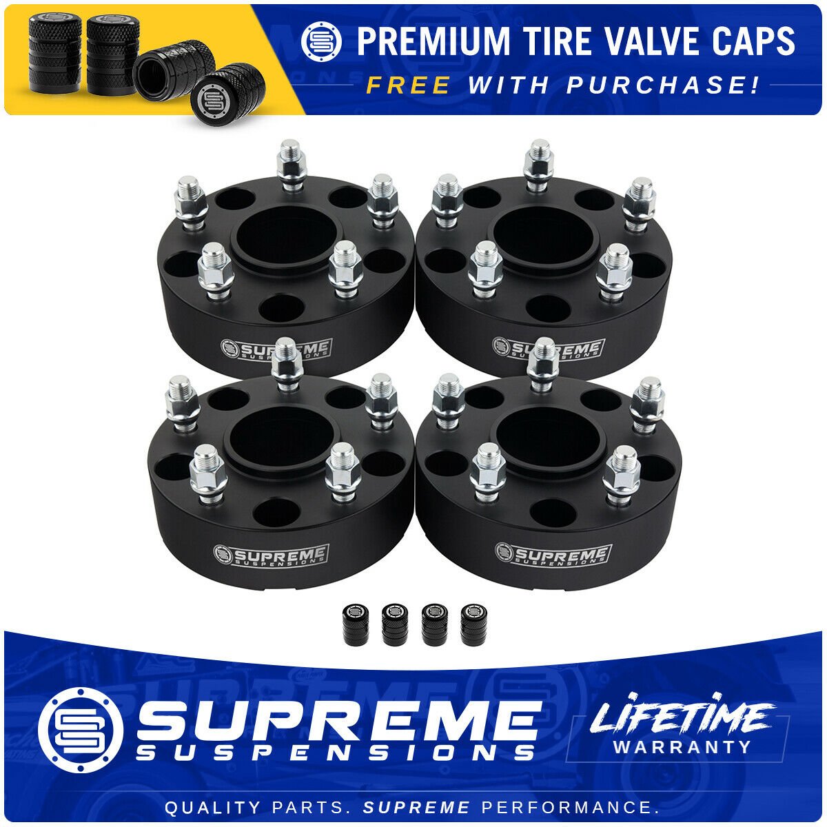 Hub Centric Wheel Spacers Fits Ram 1500 Dakota Durango 5x5.5" BP 9/16"x18 + Valve Caps