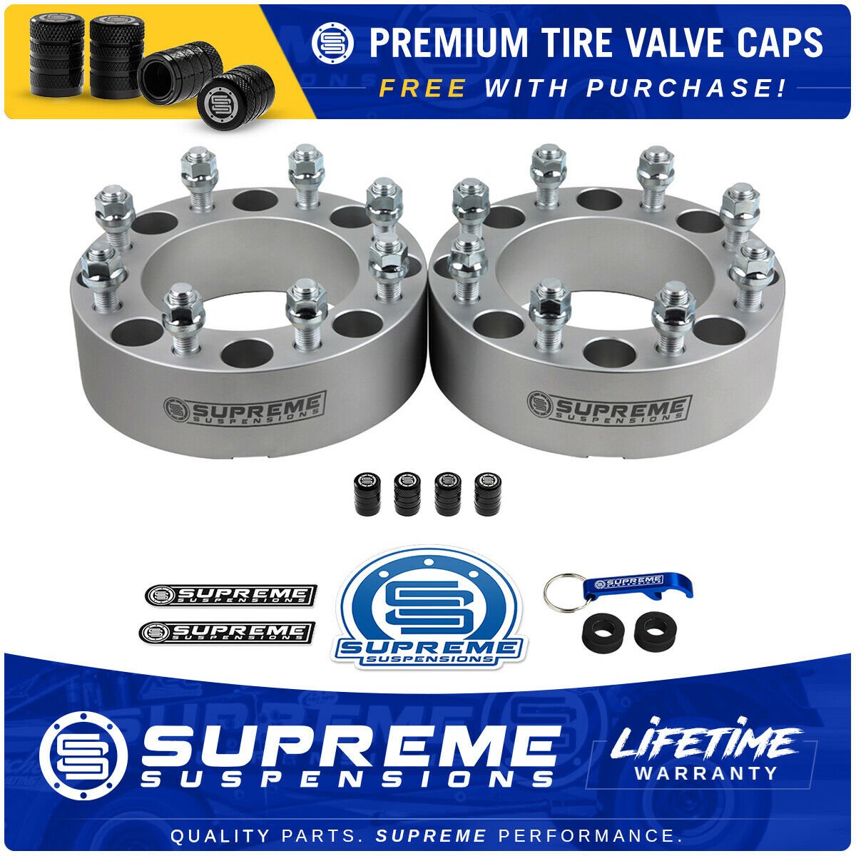 CNC T6 Lug Centric 8 x 165.1mm BP 2x Wheel Spacers Incl. Valve Caps For Ram 2500 / 3500