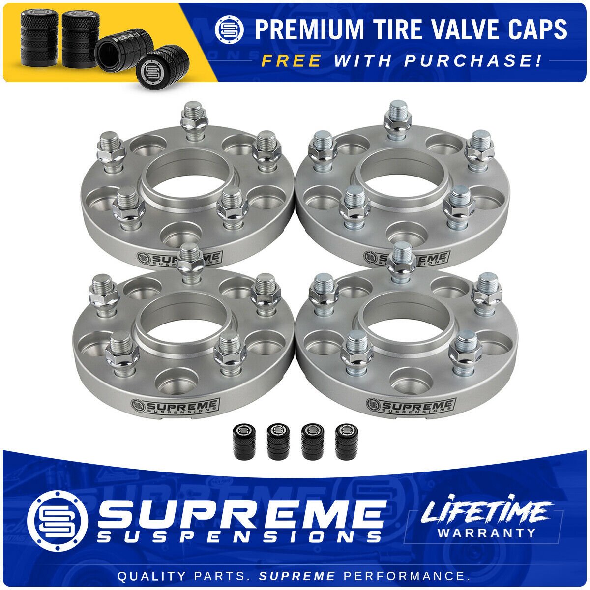 5x120mm BP Wheel Spacers + Premium Valve Caps Fits Chevy Models Cadillac CTS XTS