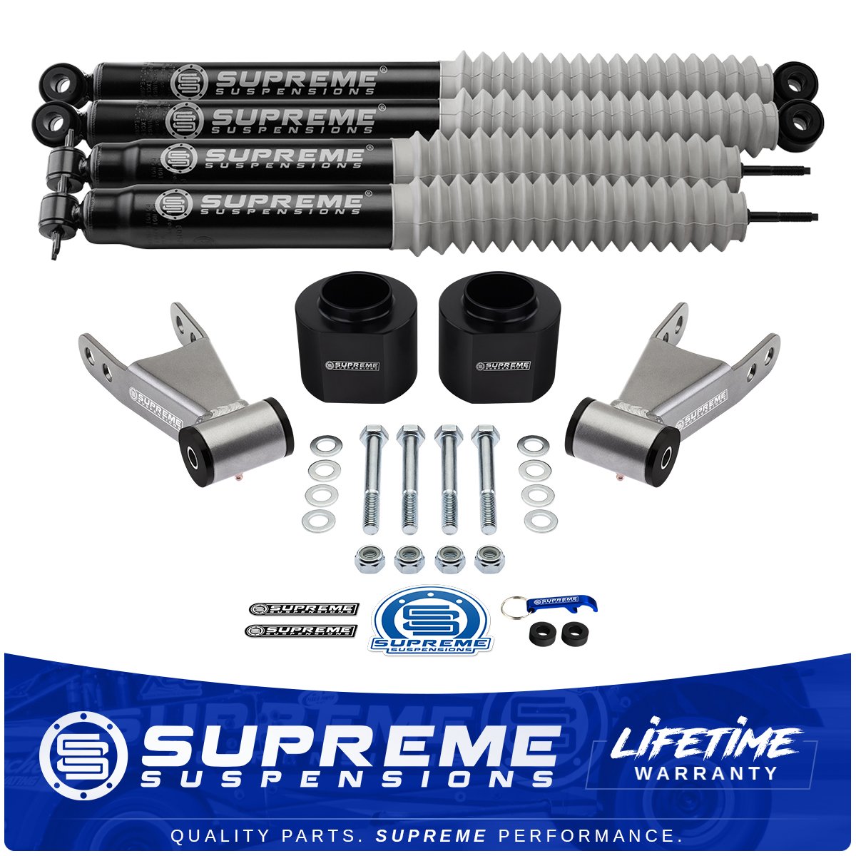 84-01 Jeep Cherokee XJ Complete 3" Front Adj 2" or 1.5" Rear Lift Kit Shackles