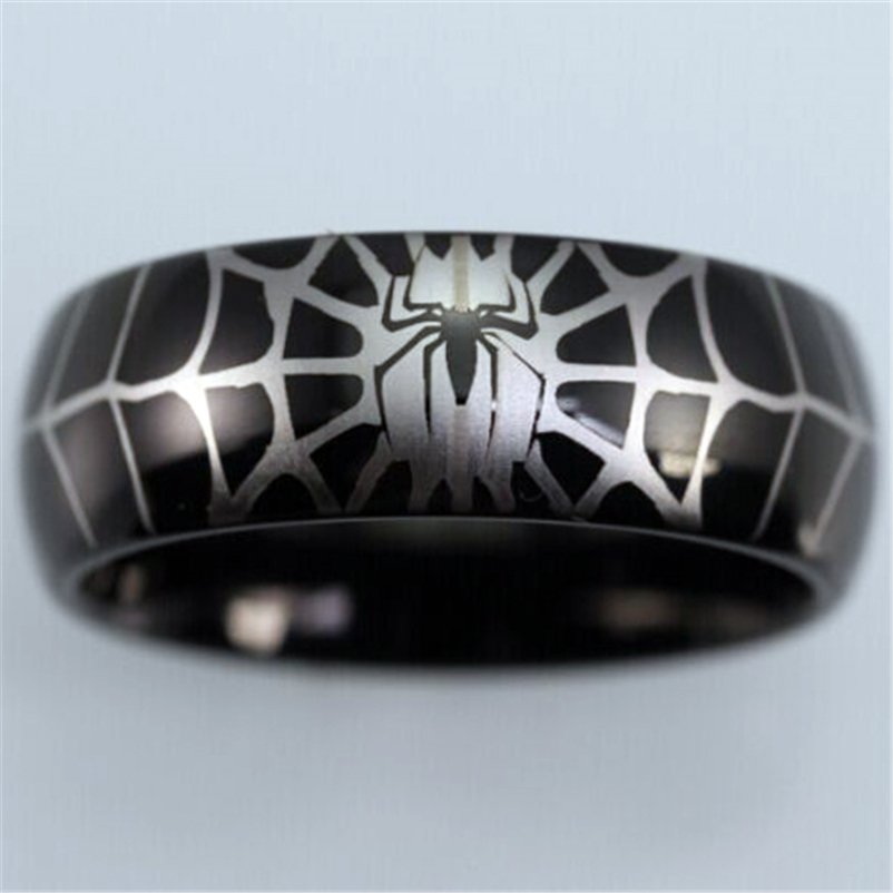 Free engraving 8mm Black Dome Spider Design Tungsten Ring
