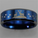 Free engraving 8mm Deer and Tracks Design Blue Tungsten Ring
