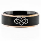 Free engraving 8mm Black With Rose Step Infinity Heart Design Tungsten Ring