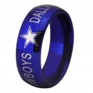 Free engraving 8mm Dallas Cowboys Design Blue Dome Tungsten Ring