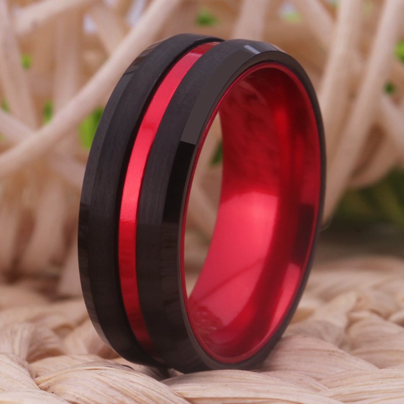 Free engraving 8mm Red Aluminum With Black Tungsten Ring