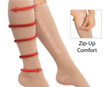 Nude Compression Socks Toe Open Leg Support Stocking Knee High Socks with Zipper