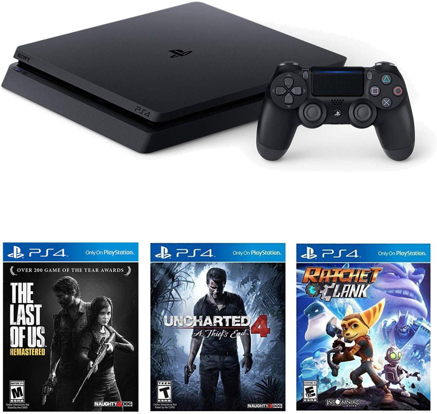 Sony Playstation 4 Slim(CUH-2215B) 1TB Core with Starter Pack Bundle-(Jet Black)