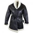 Ladies Lucky Leather 111S Black Leather Long Shearling Coat with Belt