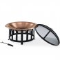 Oversized Copper Bowl Fire Pit with Black Steel Frame Poker and Spark Screen