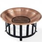 Oversized Copper Bowl Fire Pit with Black Steel Frame Poker and Spark Screen