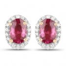 1.23 Carat Genuine Ruby and White Diamond 18K Yellow Gold Earrings