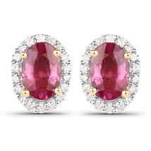 1.23 Carat Genuine Ruby and White Diamond 18K Yellow Gold Earrings
