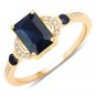 1.64 Carat Genuine Blue Sapphire and White Diamond 14K Yellow Gold (Promise)Ring