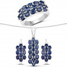 10.40 Carat Genuine Blue Sapphire .925 Sterling Silver 3 Piece Jewelry Set