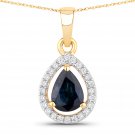 0.91 Carat Genuine Blue Sapphire and White Diamond 14K Yellow Gold Pendant