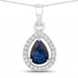 0.91 Carat Genuine Blue Sapphire and White Diamond 14K Yellow Gold Pendant