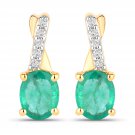 1.27 Carat Genuine Zambian Emerald and White Diamond 14K Yellow Gold Earrings