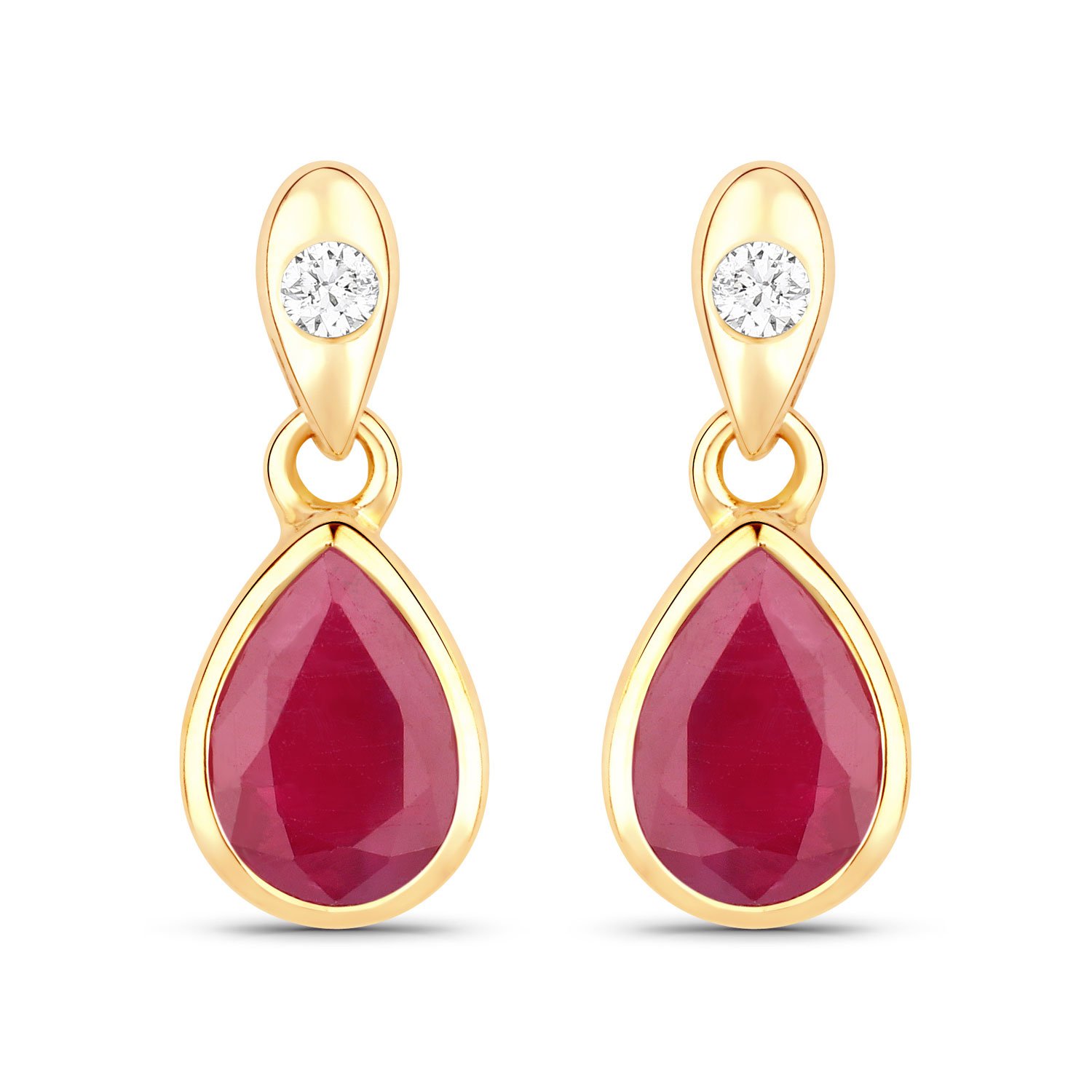 1.65 Carat Genuine Ruby and White Diamond 10K Yellow Gold Earrings