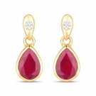 1.65 Carat Genuine Ruby and White Diamond 10K Yellow Gold Earrings