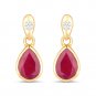 1.65 Carat Genuine Ruby and White Diamond 10K Yellow Gold Earrings