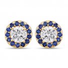 1.52 Carat Genuine Blue Sapphire and Lab Grown Diamond 14K Yellow Gold Earrings