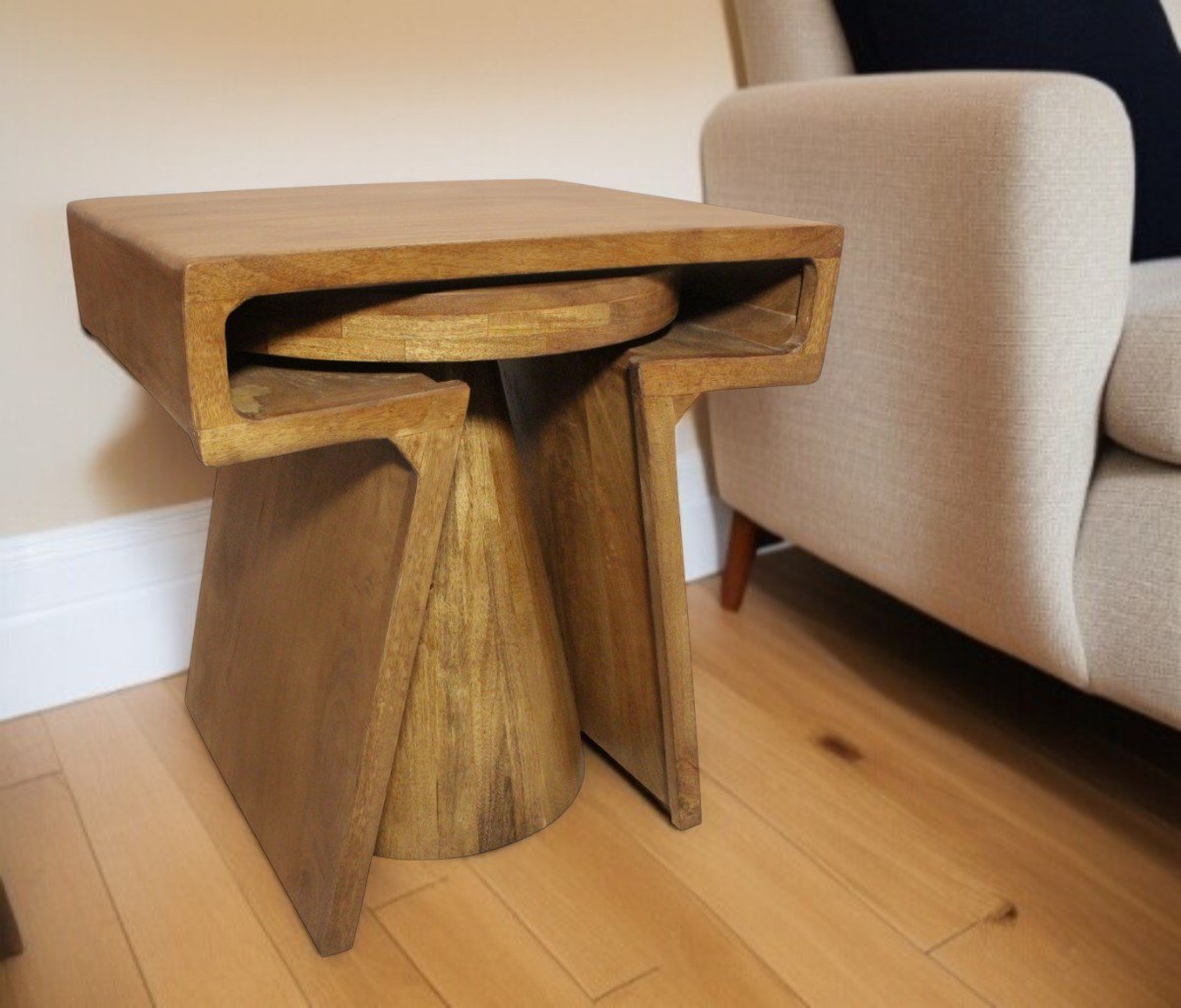 Tyson Nesting End Table 2-Piece Set In Modern Royal Walnut Finish On Solid Wood